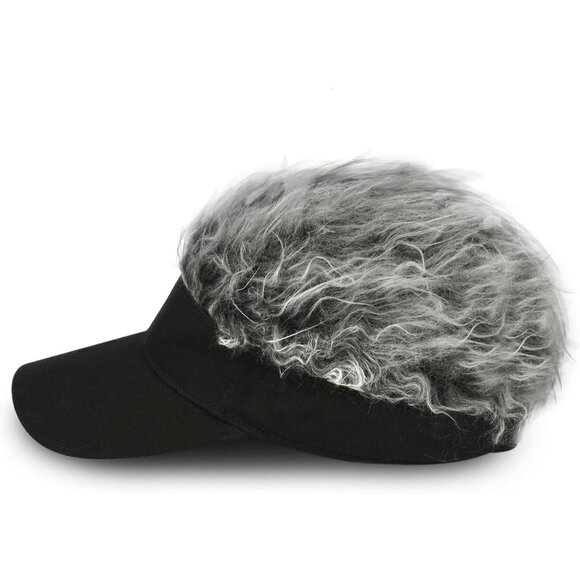 Men's Black and Grey Adjustable Visor Hat with Spiked Wigs Fake Hair Visor - Picture 5 of 6